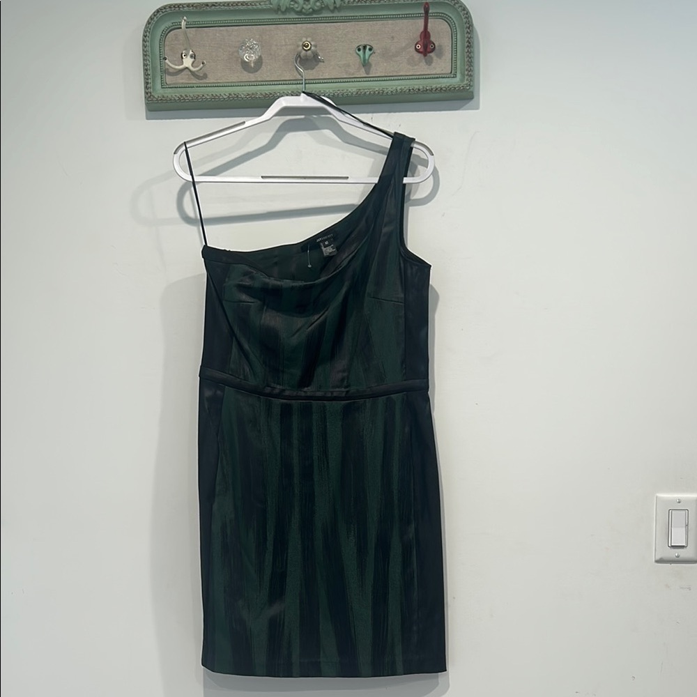 JAYGODFREY Black green dark One-Shoulder Sheath Mini Dress size 10 women’s
